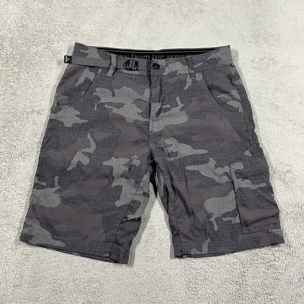 Prana Stretch Zion Shorts Mens 30 Gray Camo 10